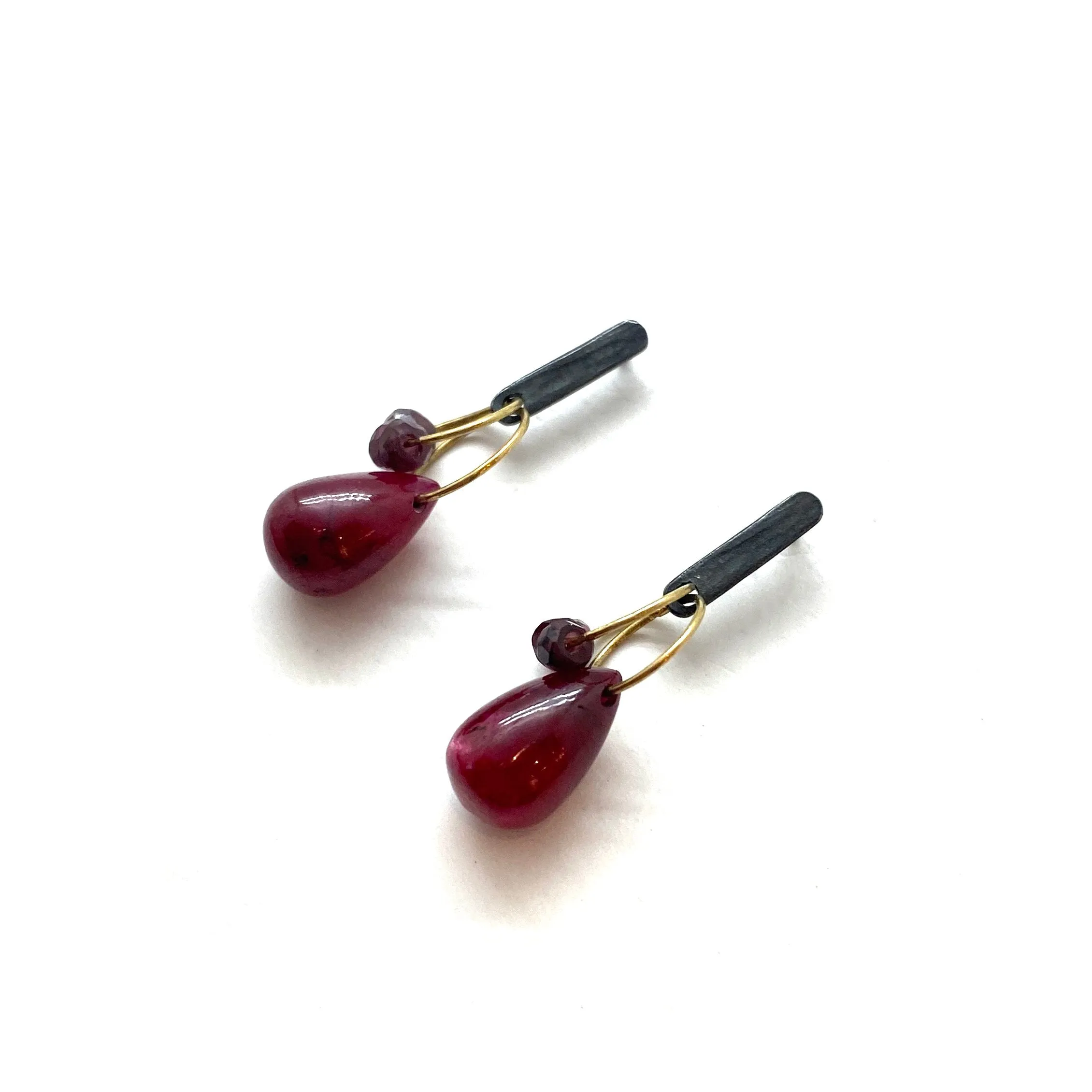 Mini Tangle Studs - Ruby and Garnet