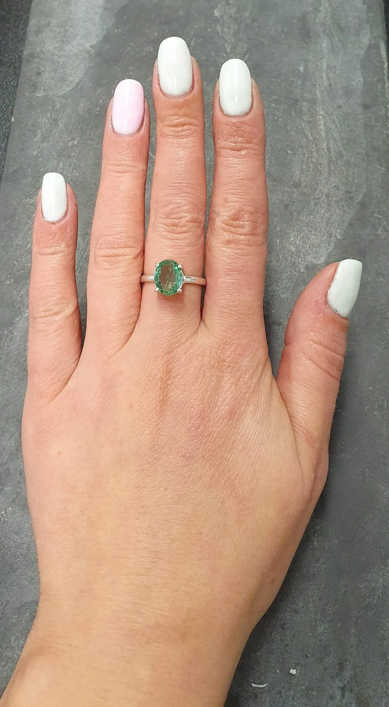 Mint Emerald Ring - Green Solitaire Ring - Vintage Oval Ring