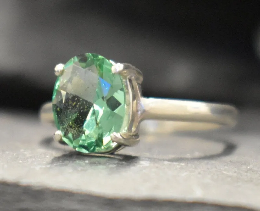 Mint Emerald Ring - Green Solitaire Ring - Vintage Oval Ring