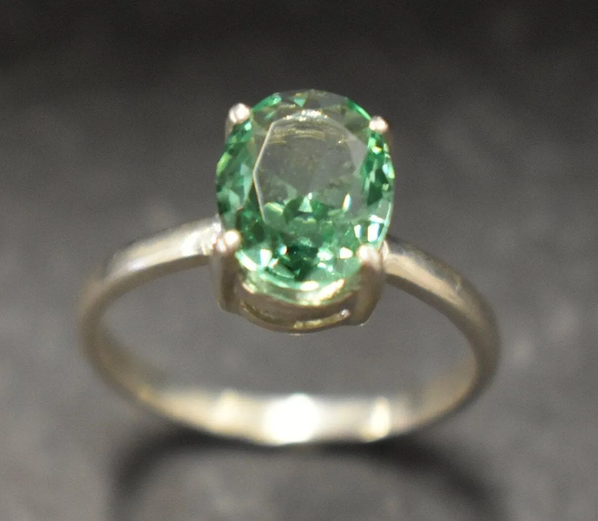 Mint Emerald Ring - Green Solitaire Ring - Vintage Oval Ring