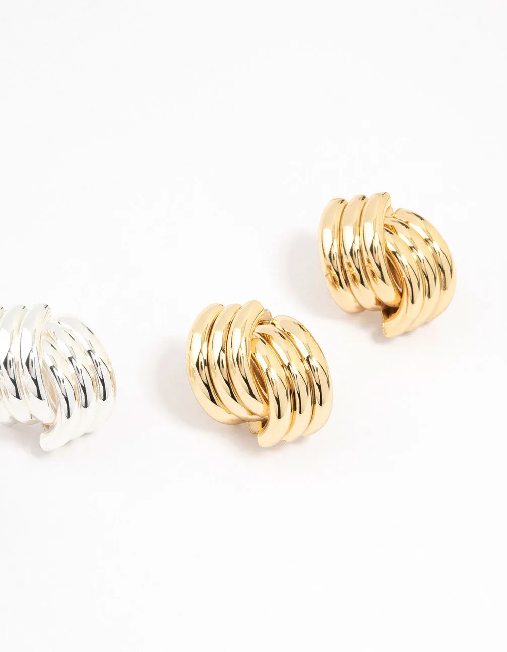 Mixed Metals Knotted Stud Earrings 2-Pack