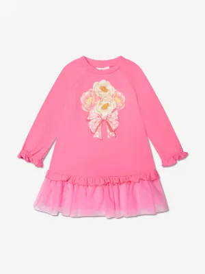 Monnalisa Girls Tulle Hem Flower Dress in Pink