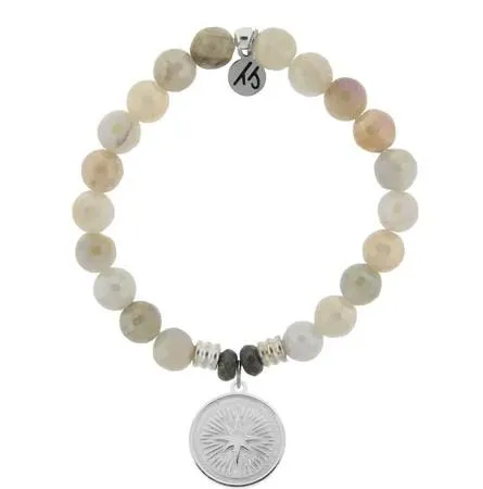 Moonstone Bracelet with Guidance Sterling Silver Charm