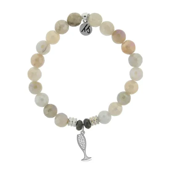 Moonstone Stone Bracelet with Cheers Sterling Silver Charm