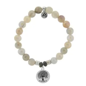 Moonstone Stone Bracelet with Family Tree Sterling Silver Charm