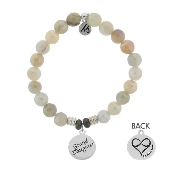 Moonstone Stone Bracelet with Granddaughter Sterling Silver Charm