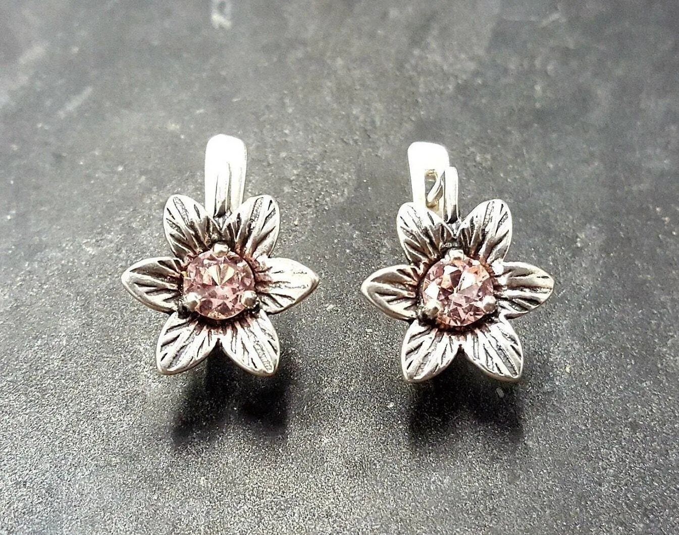 Morganite Earrings - Pink Flower Earrings - Drop Flower Studs