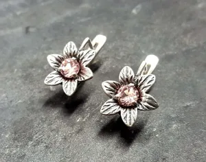 Morganite Earrings - Pink Flower Earrings - Drop Flower Studs