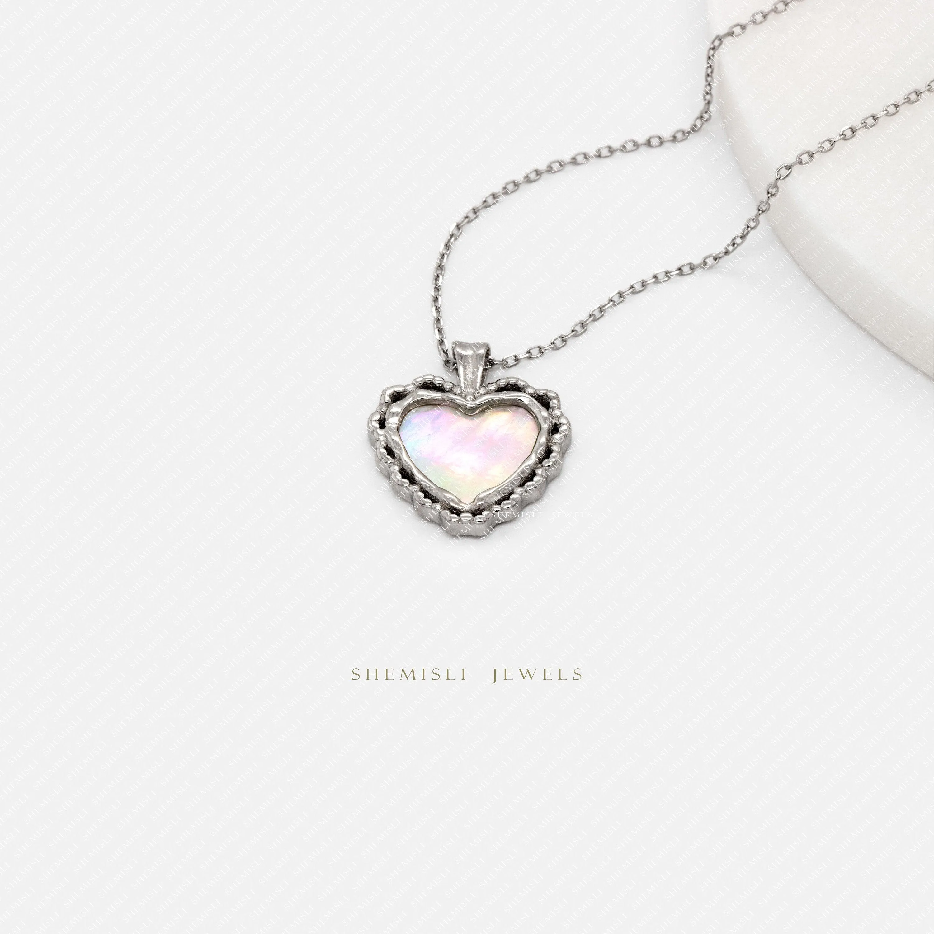 Mother of Pearl Heart Necklace, Silver or Gold Plated  (17.75") SHEMISLI - SN036