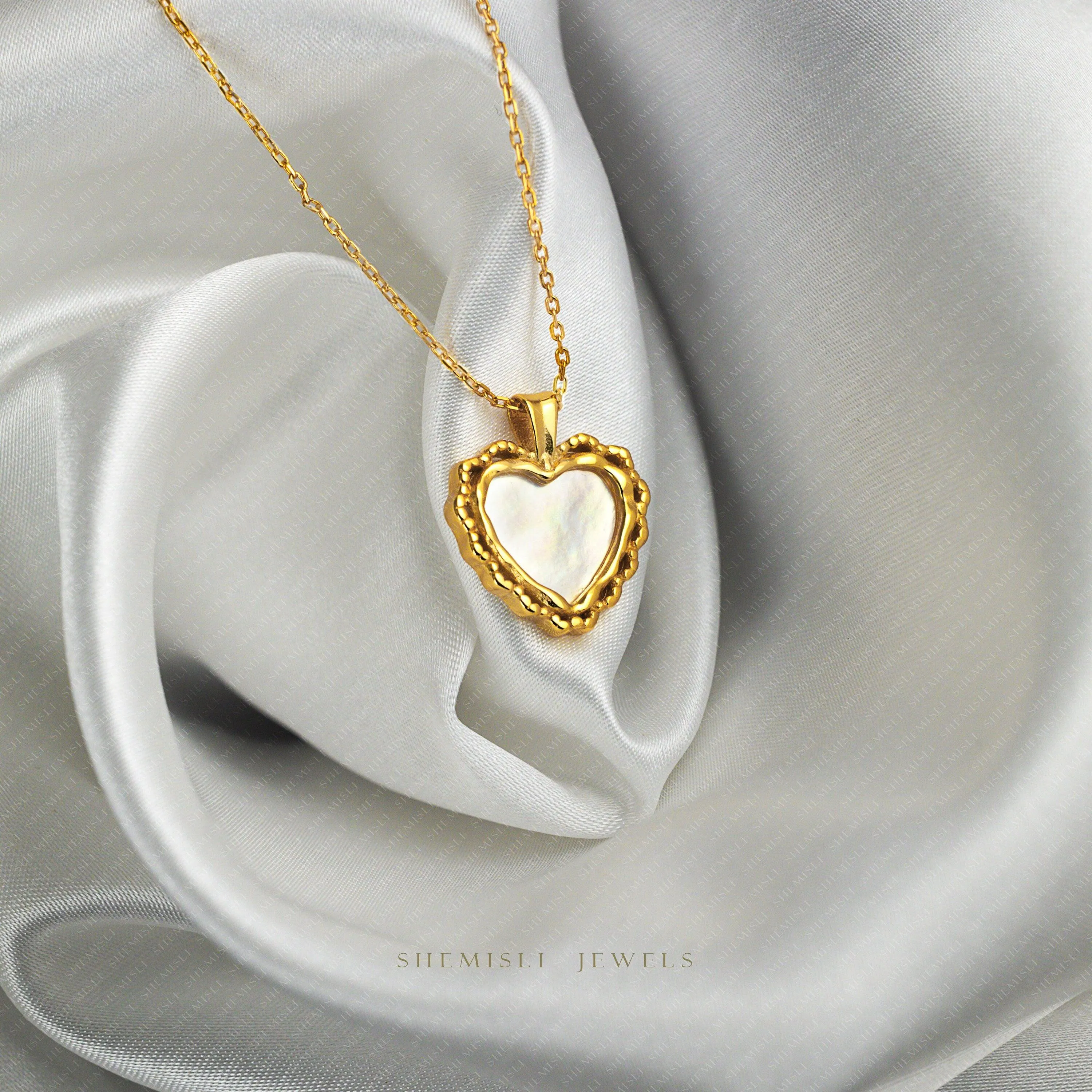 Mother of Pearl Heart Necklace, Silver or Gold Plated  (17.75") SHEMISLI - SN036