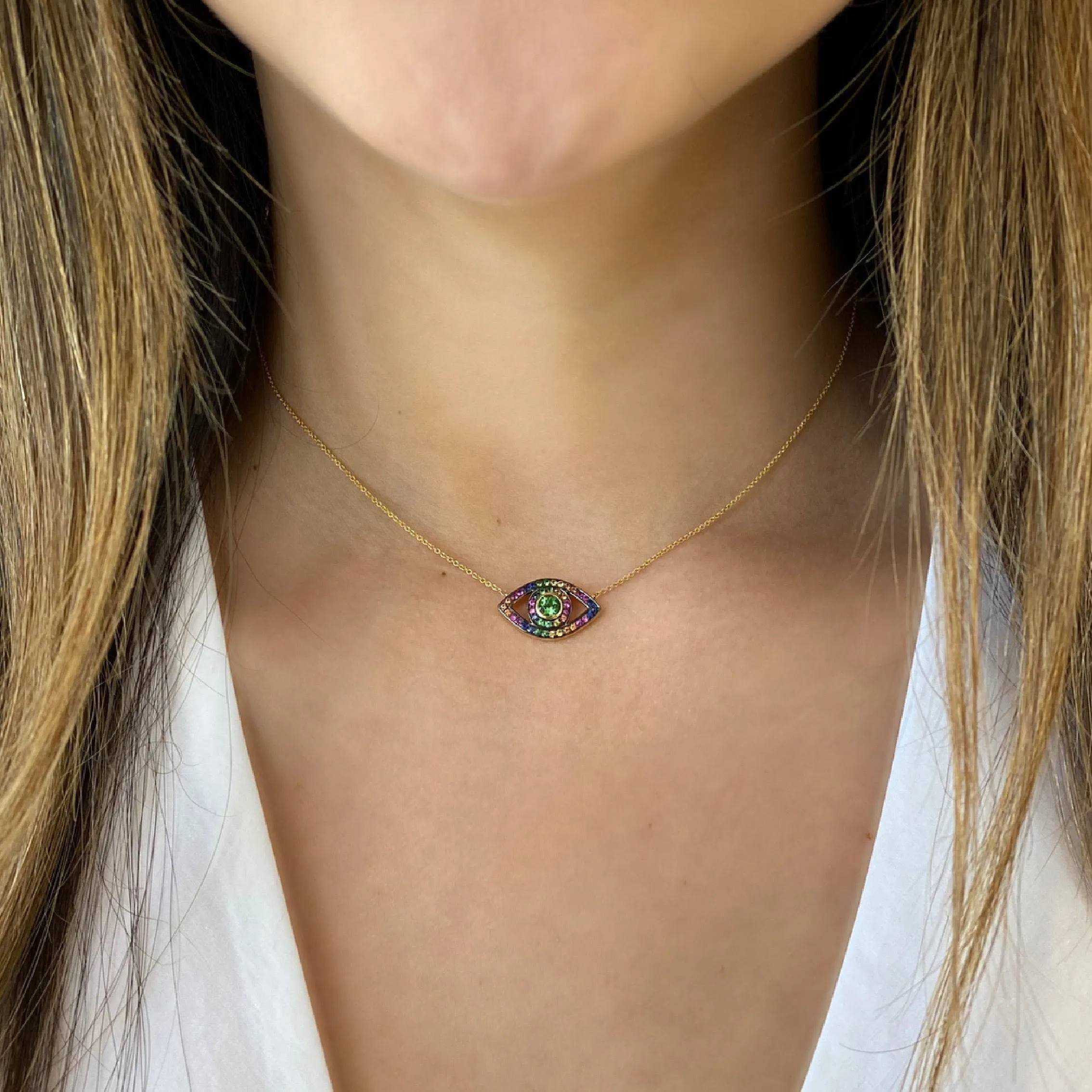 Multicolor Gemstone Evil Eye Necklace