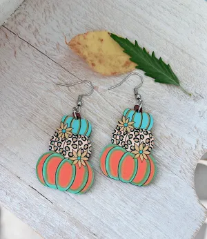 Multicolored Wooden Stacked Pumpkin Earrings