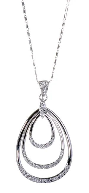 N7140 Rhodium Swarovski Triple Loop Pendant Necklace