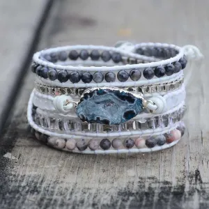 Natural Stones Labradorite Druzy Crystal Woven Bracelet Lucky Leather Wrap Bracelet