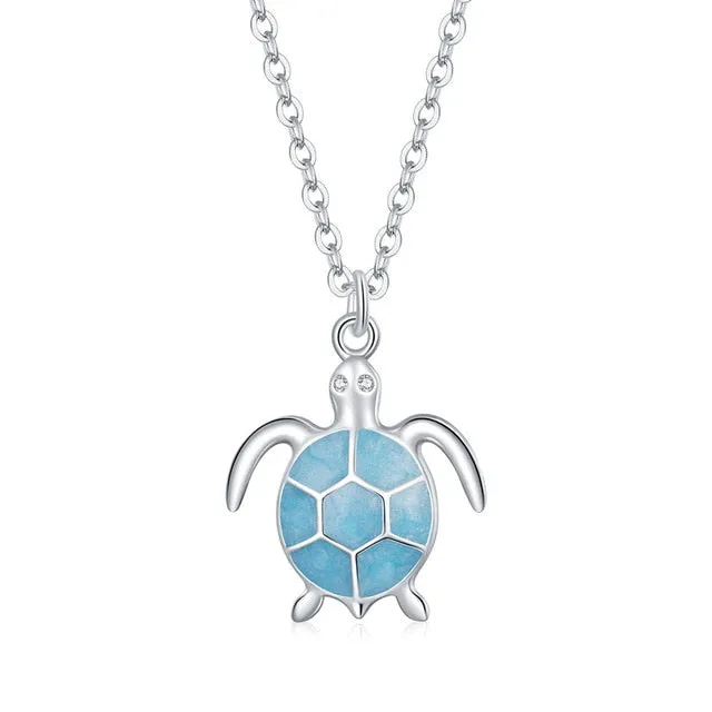 nowadaysfashion Blue Turtle Pendant Necklace Enamel Adjustable Necklace