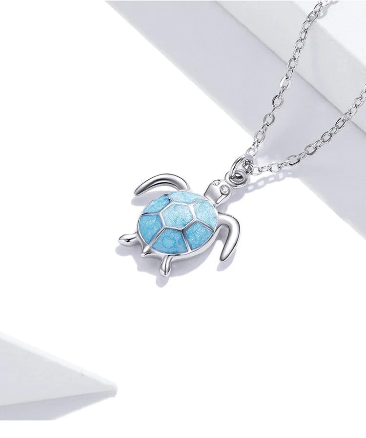 nowadaysfashion Blue Turtle Pendant Necklace Enamel Adjustable Necklace