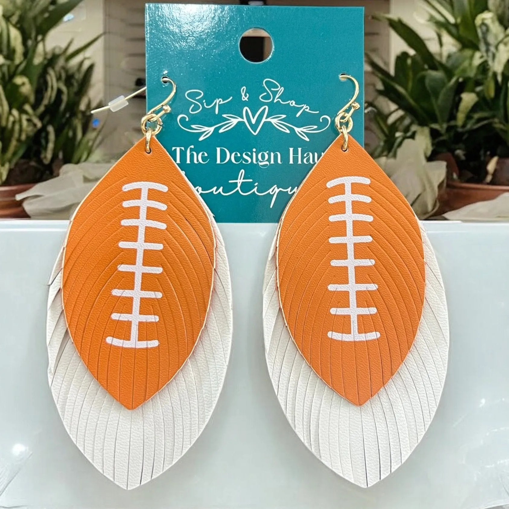 Orange Fringed Football Earrings