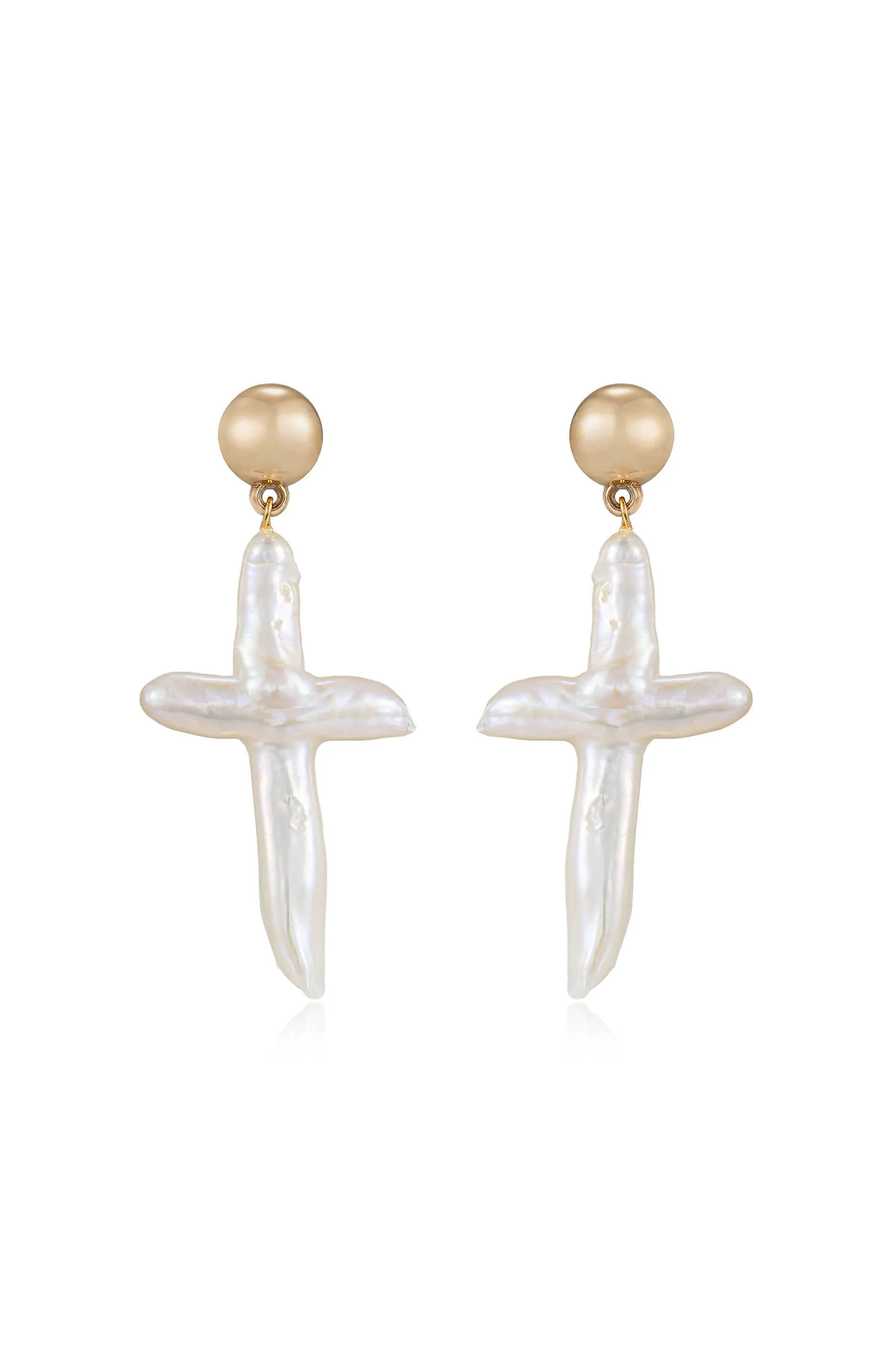 Organic Freshwater Pearl Cross Earrings