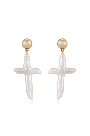 Organic Freshwater Pearl Cross Earrings