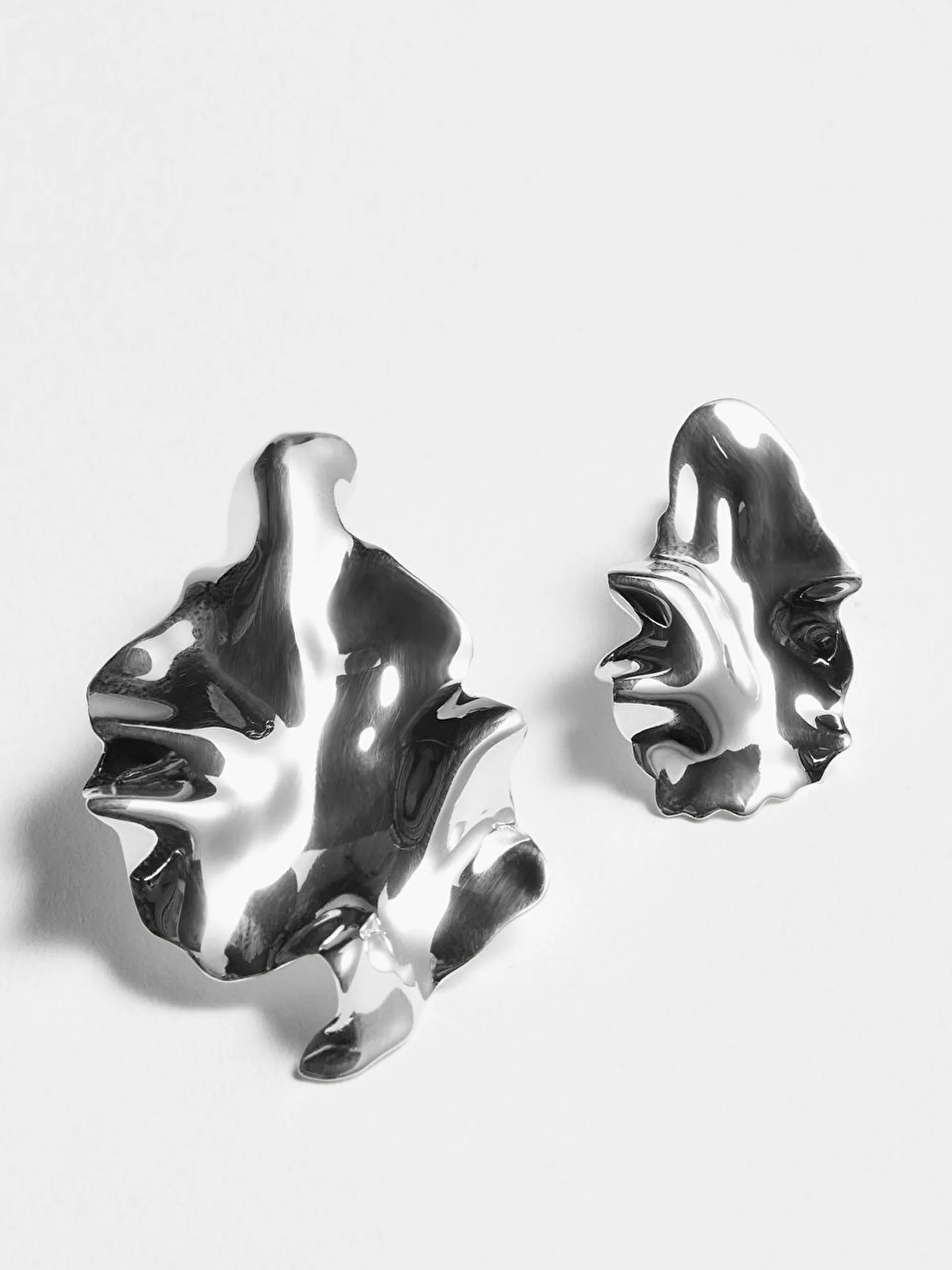 Organic-shape silver stud earrings