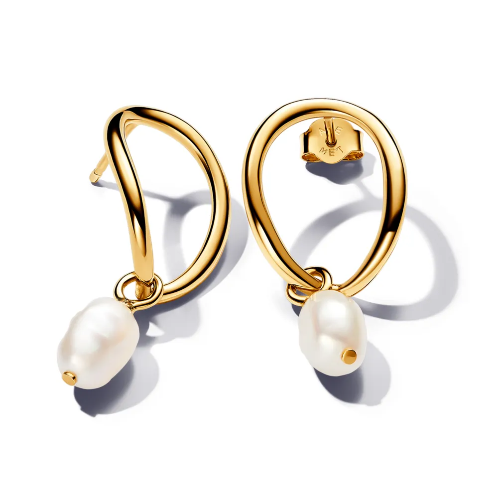 Organically Shaped Circle & Baroque Treated Freshwater Cultured Pearl Earrings