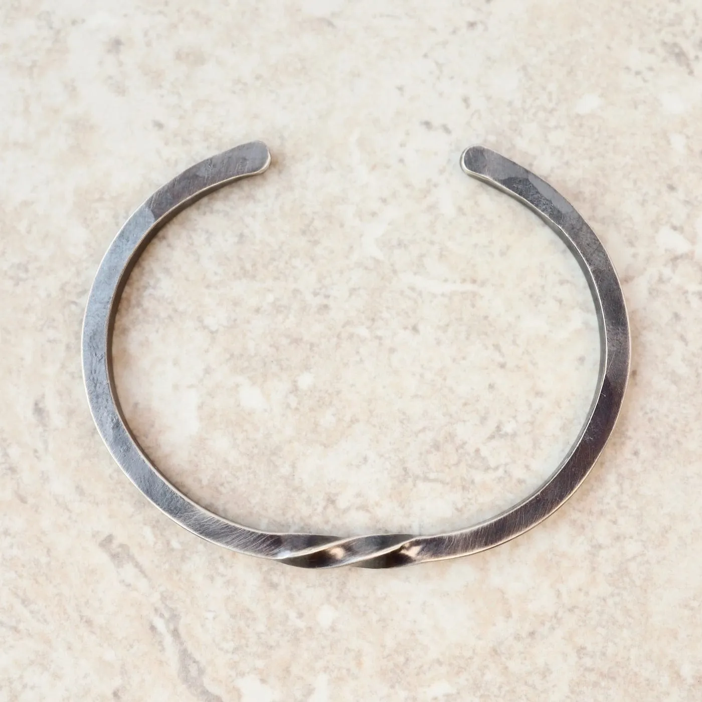 Oxidized Silver Thick Bias Cuff with Partial Twist