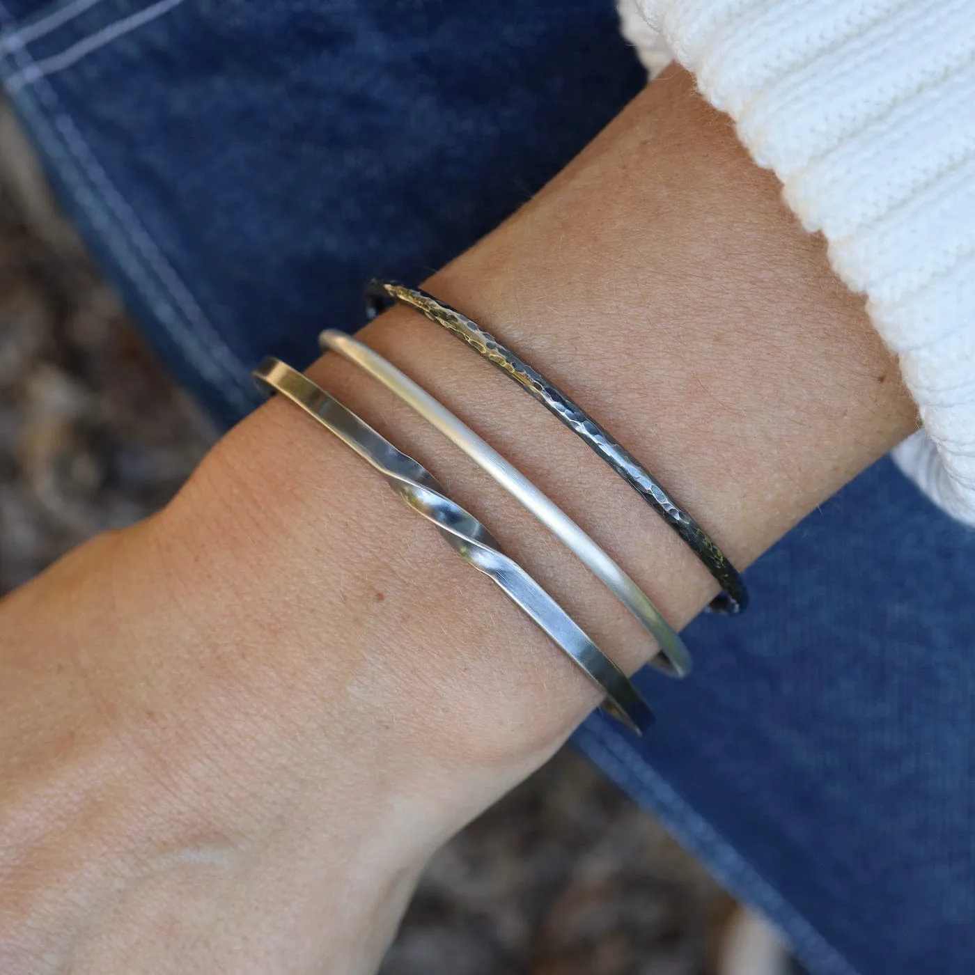 Oxidized Silver Thick Bias Cuff with Partial Twist