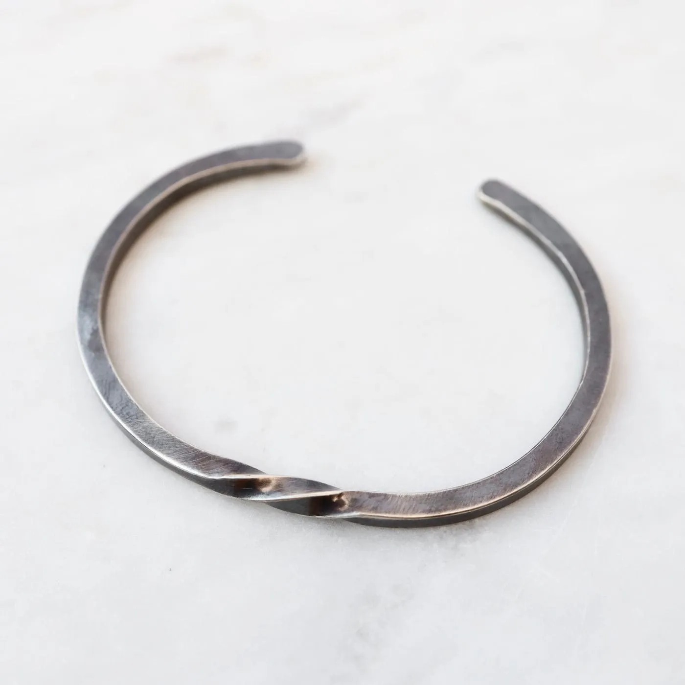 Oxidized Silver Thick Bias Cuff with Partial Twist