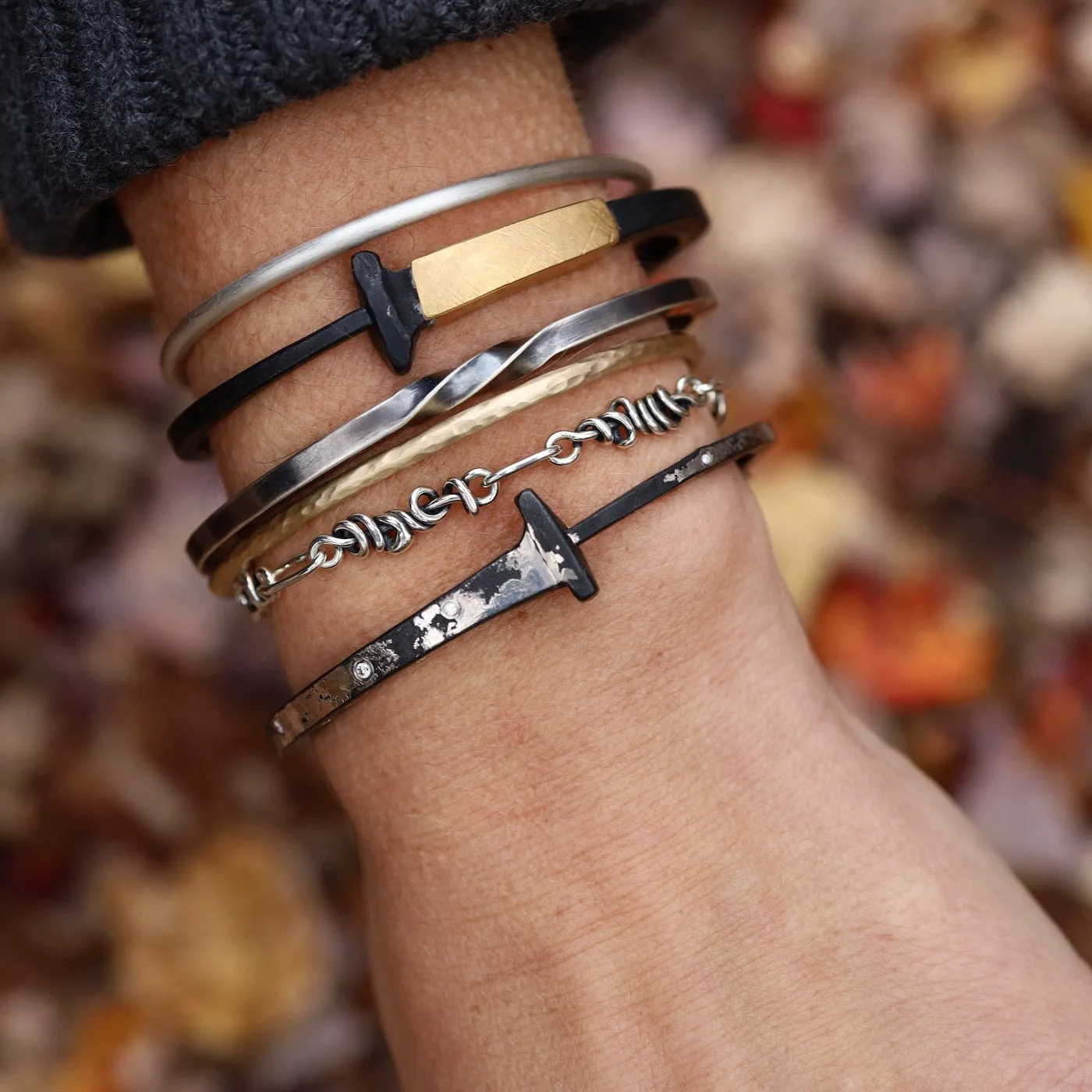 Oxidized Silver Thick Bias Cuff with Partial Twist