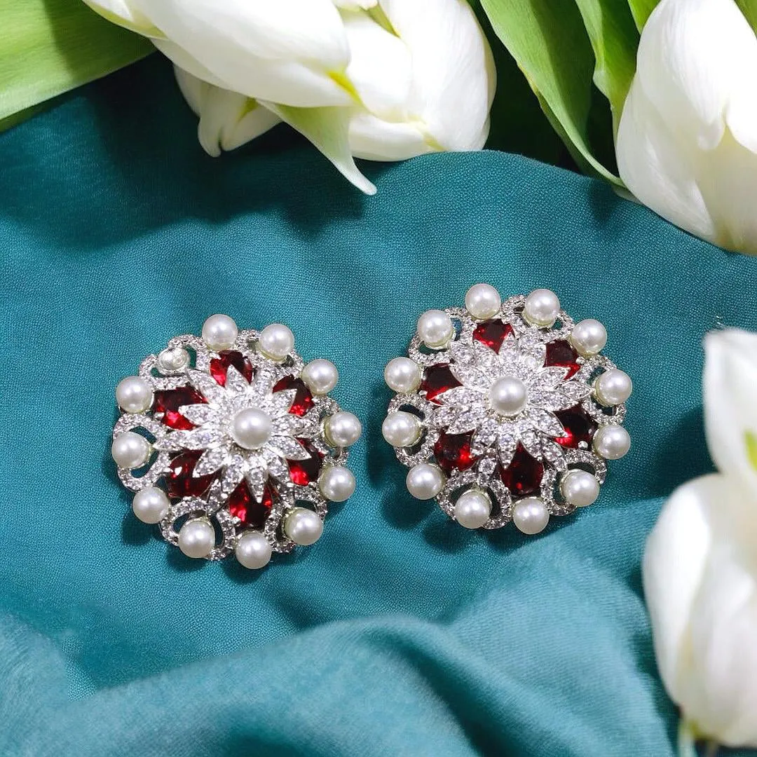 Pakistani Floral Inspired Stone Work Bridal Earrings Set