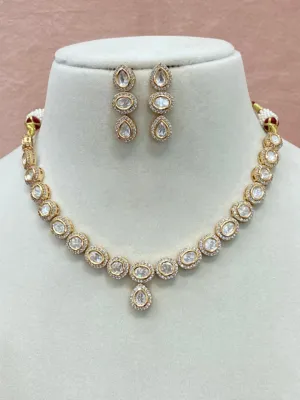 Pakistani Wedding AD Choker Earrings Set, Bridal CZ Choker Set, Indian Choker Set, Jaipuri Choker Set