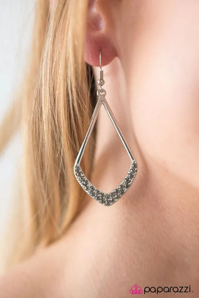 Paparazzi Earring ~ Double Dip - Silver