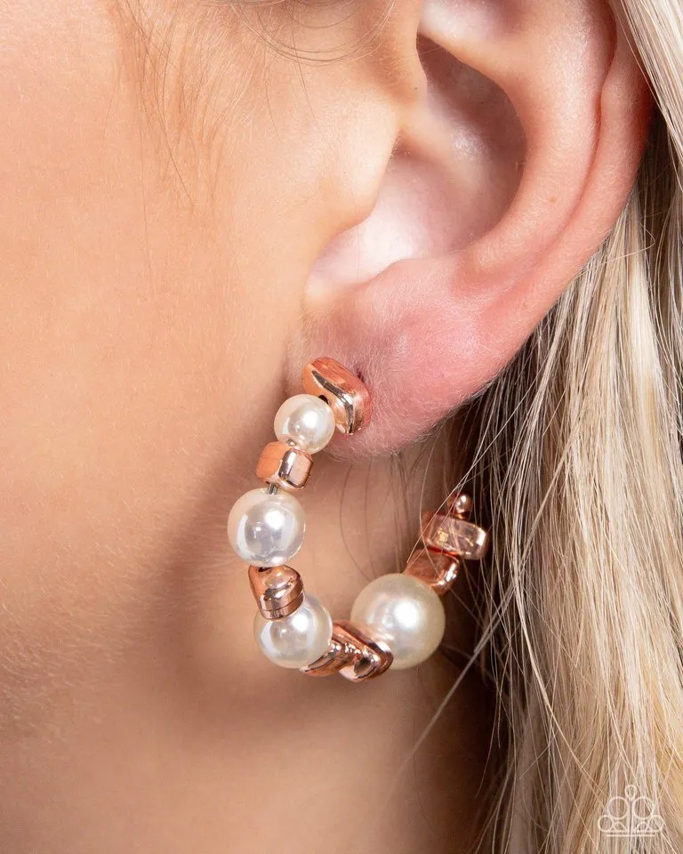 Paparazzi Earring ~ Playful Pearls - Copper