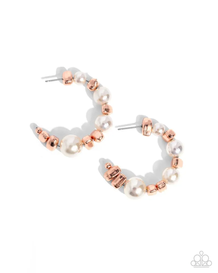 Paparazzi Earring ~ Playful Pearls - Copper