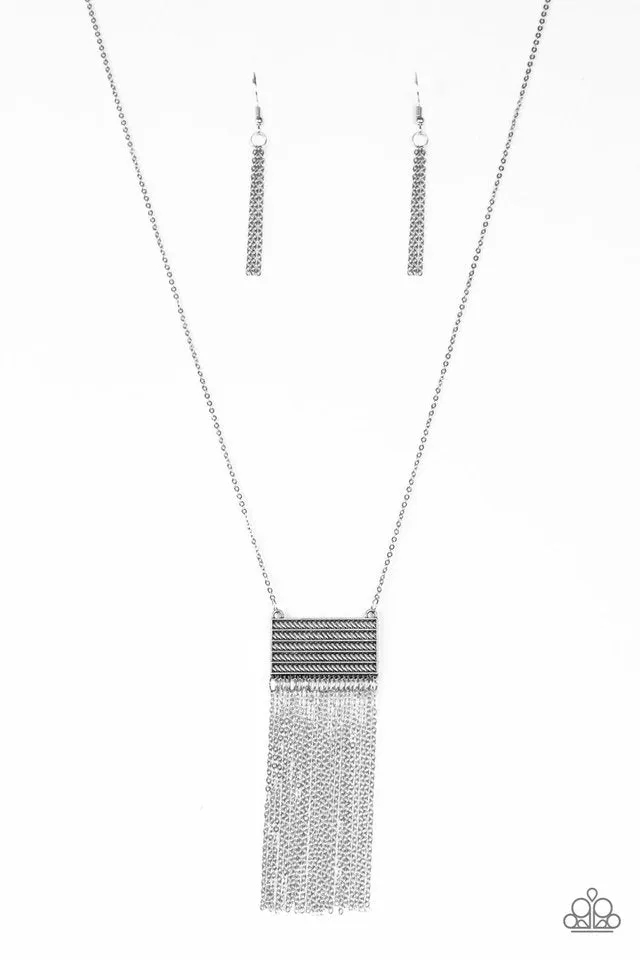 Paparazzi Necklace ~ Totally Tassel - Silver