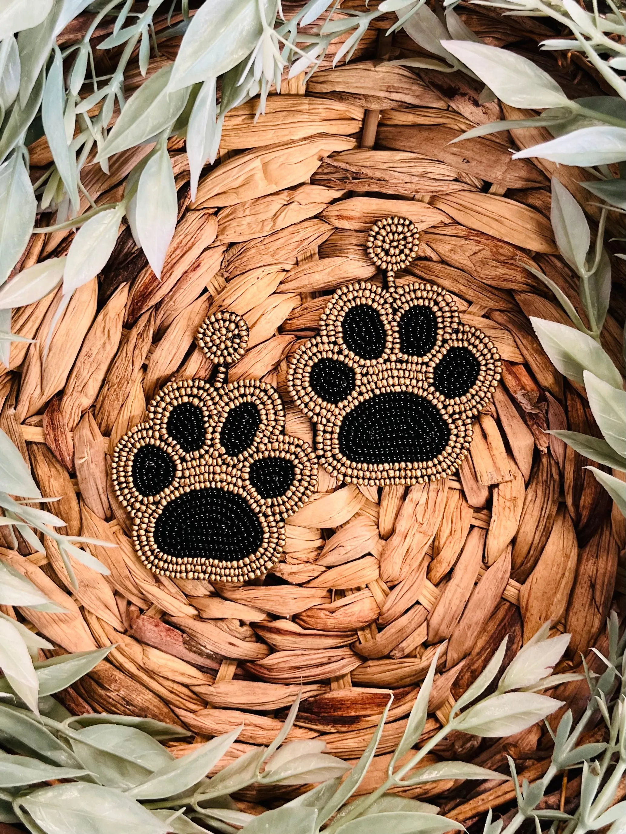 Paw Pride Beaded Earrings  Black & Gold