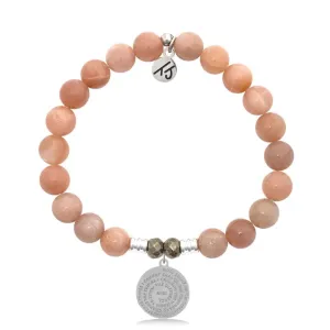 Peach Moonstone Stone Bracelet with Serenity Prayer Silver Charm