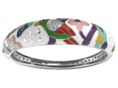 Perroquet - White Enamel with CZ Bangle