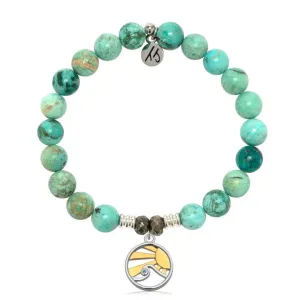 Peruvian Turquoise Gemstone Bracelet with Rising Sun CZ Sterling Silver Charm