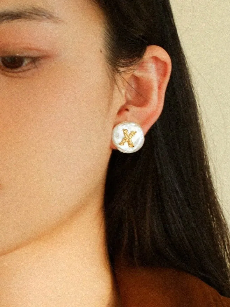 Petal Baroque Pearl Letter Earrings