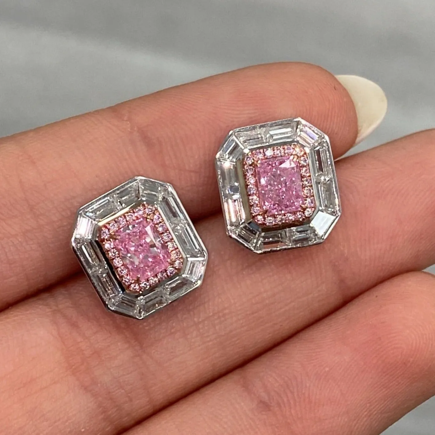 Pink Elongated Radiant Diamond Studs