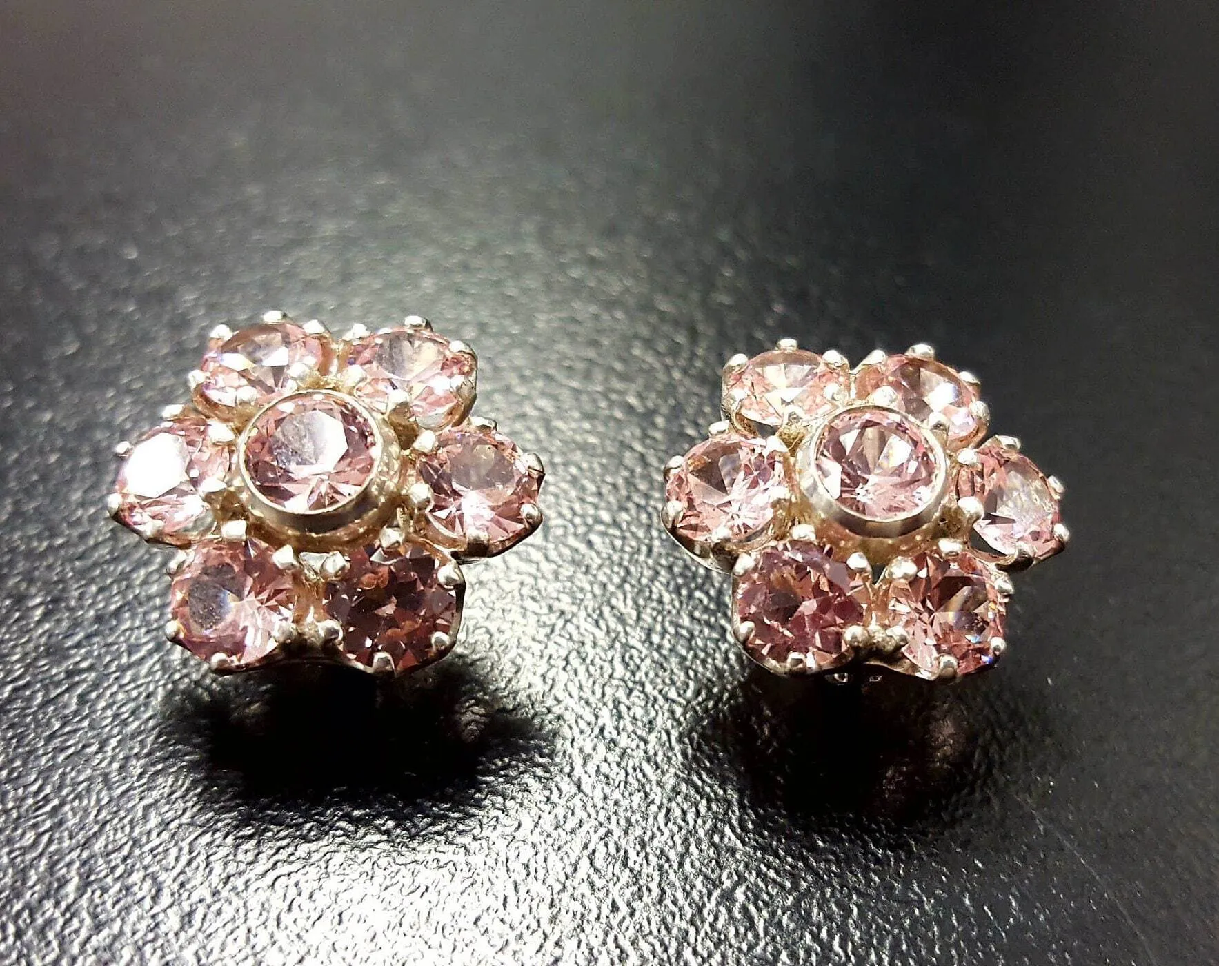 Pink Flower Earrings - Large Morganite Earrings - Vintage Floral Earrings