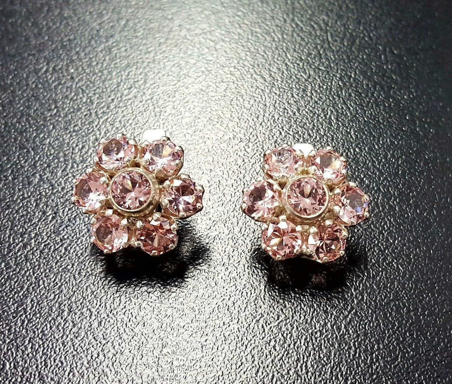 Pink Flower Earrings - Large Morganite Earrings - Vintage Floral Earrings