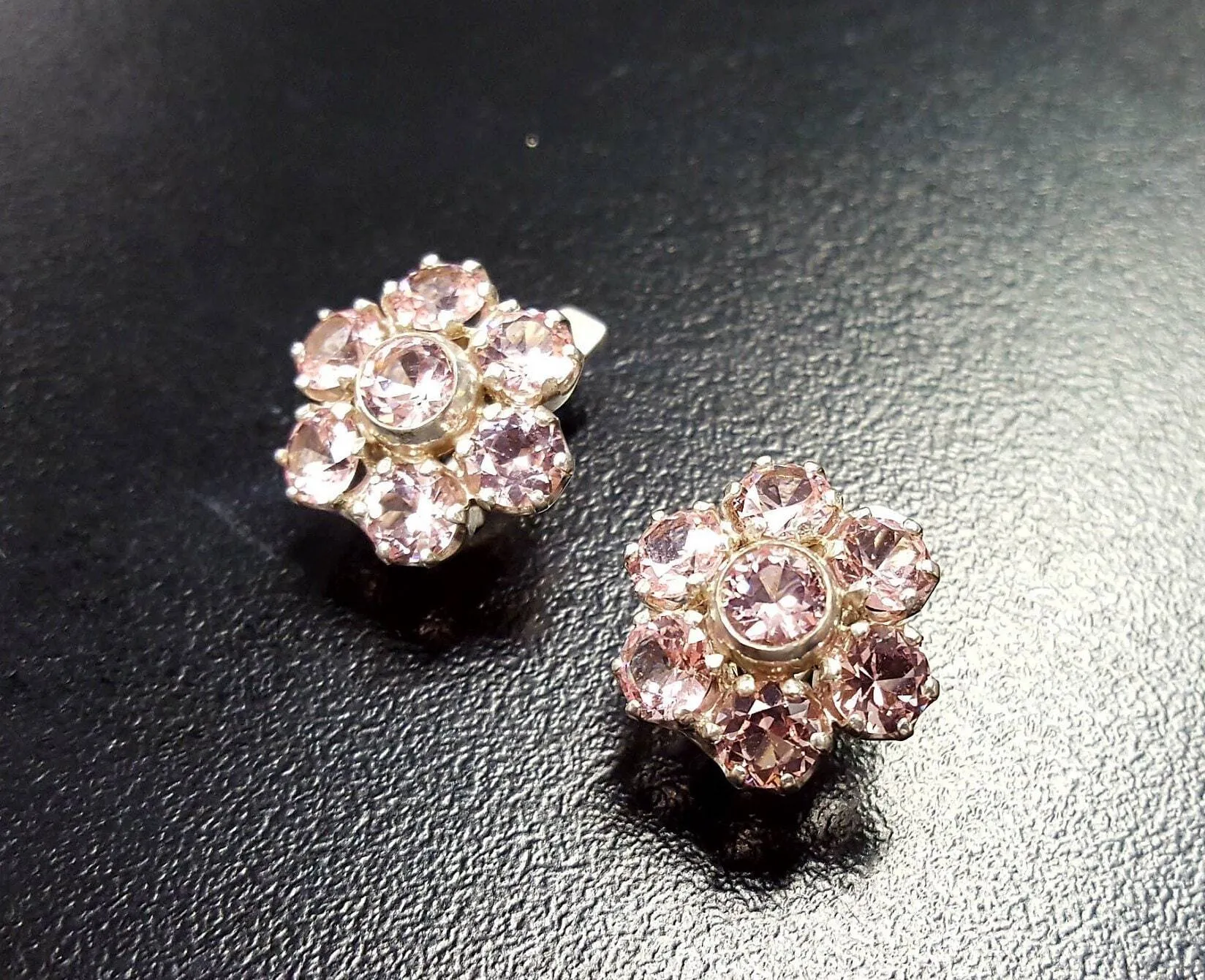 Pink Flower Earrings - Large Morganite Earrings - Vintage Floral Earrings