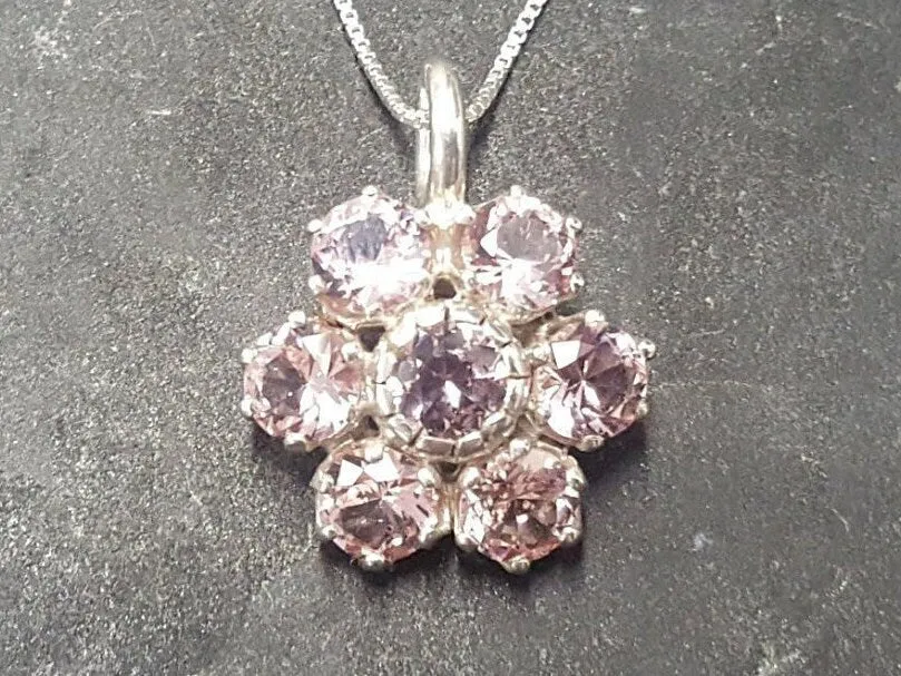 Pink Flower Pendant - Morganite Flower Necklace - Pink Vintage Necklace