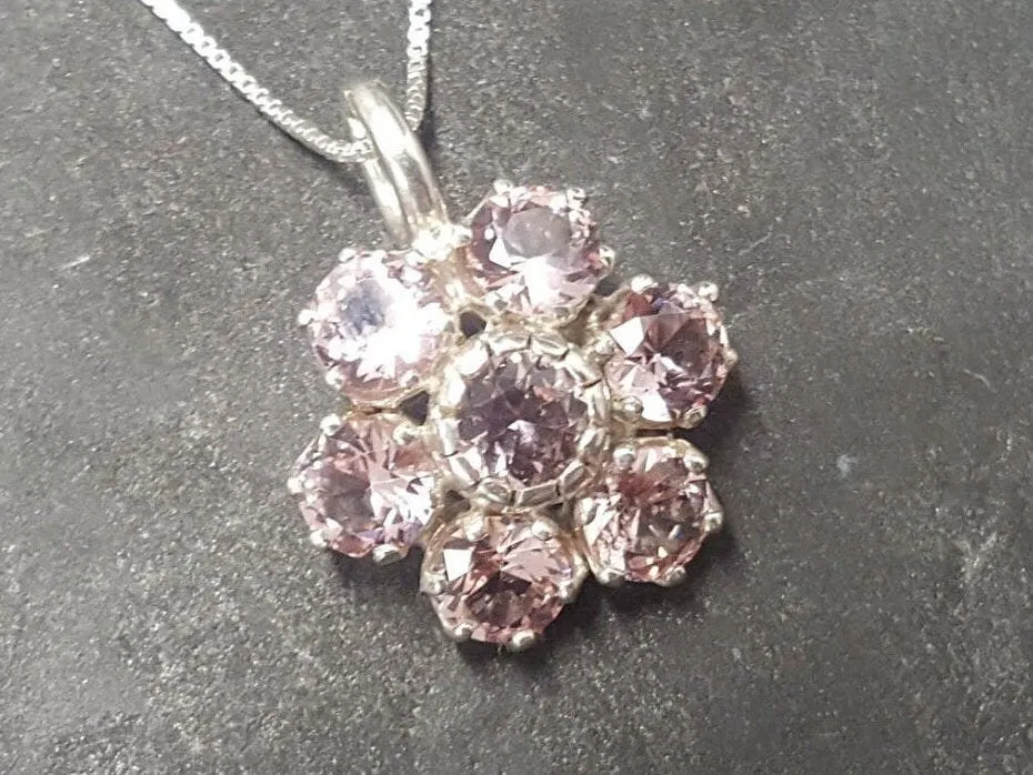 Pink Flower Pendant - Morganite Flower Necklace - Pink Vintage Necklace