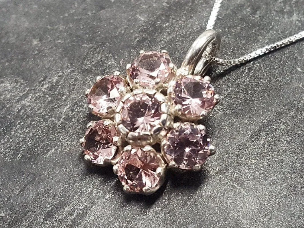 Pink Flower Pendant - Morganite Flower Necklace - Pink Vintage Necklace