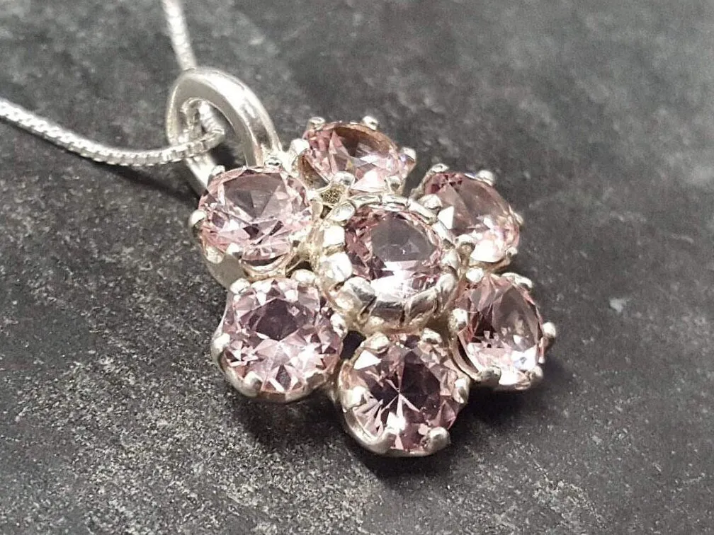 Pink Flower Pendant - Morganite Flower Necklace - Pink Vintage Necklace