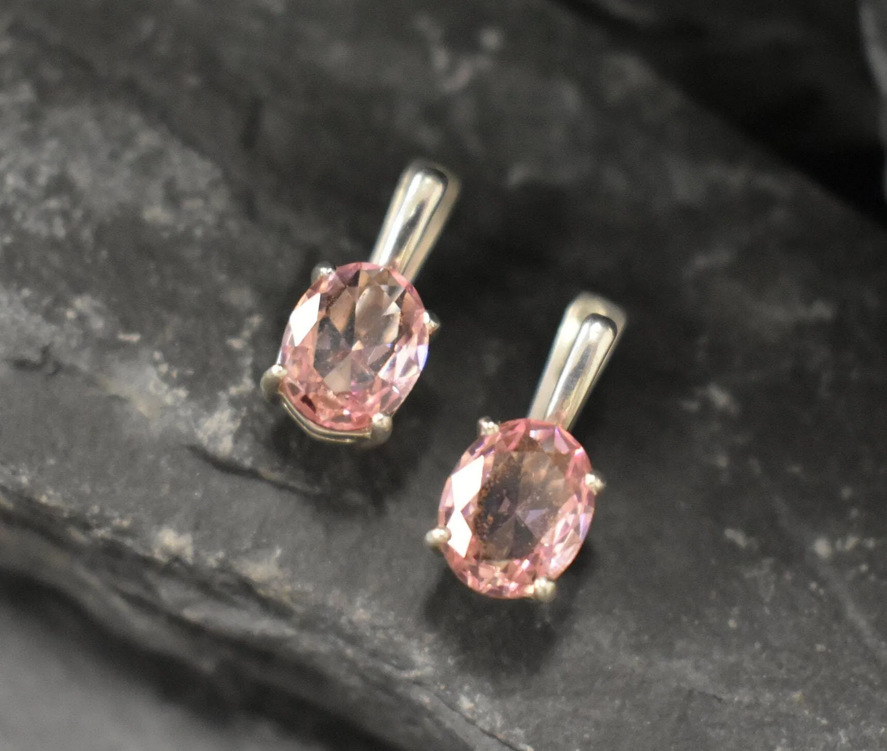 Pink Morganite Earrings - Drop Vintage Earrings - Pink Diamond Studs