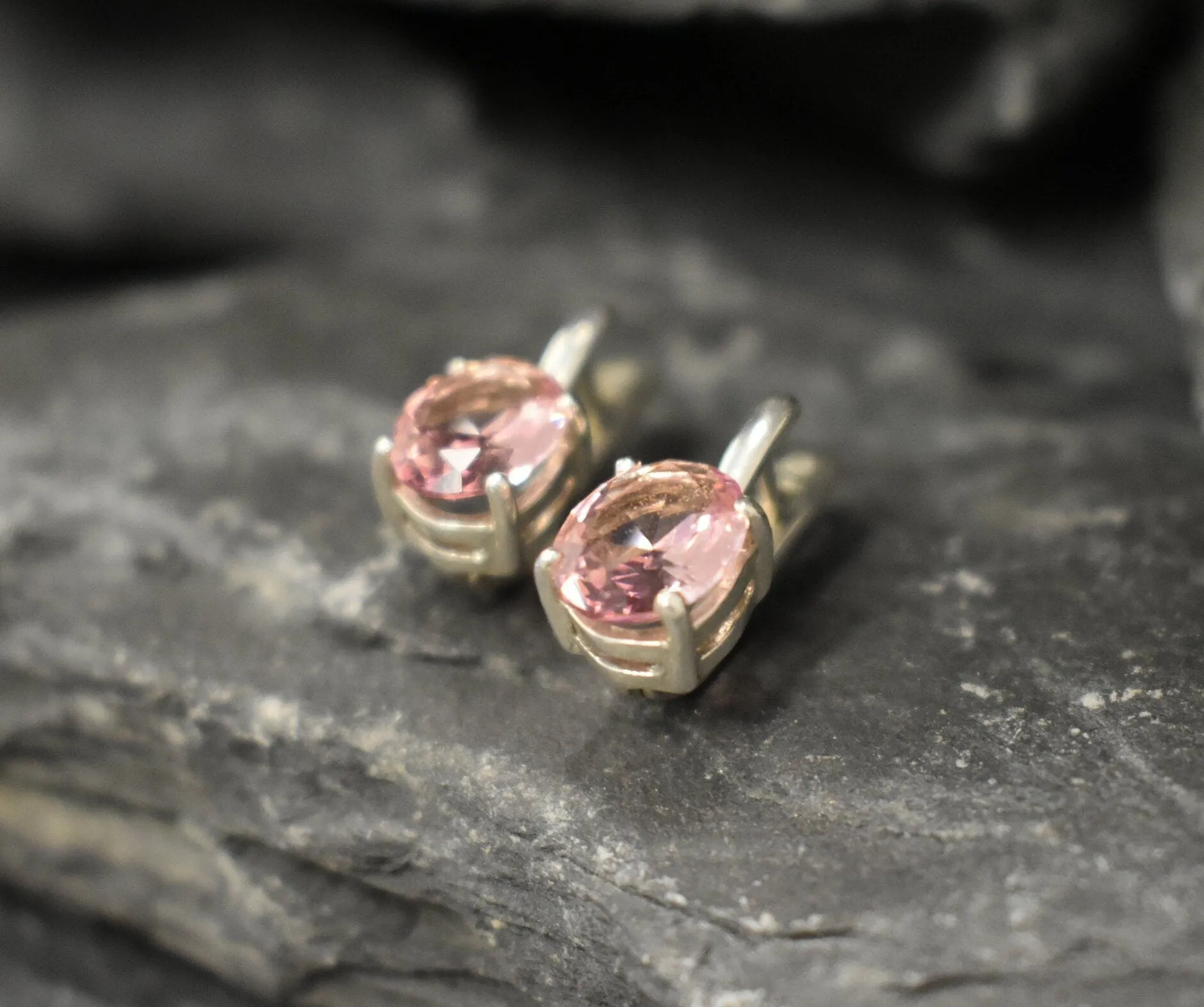 Pink Morganite Earrings - Drop Vintage Earrings - Pink Diamond Studs